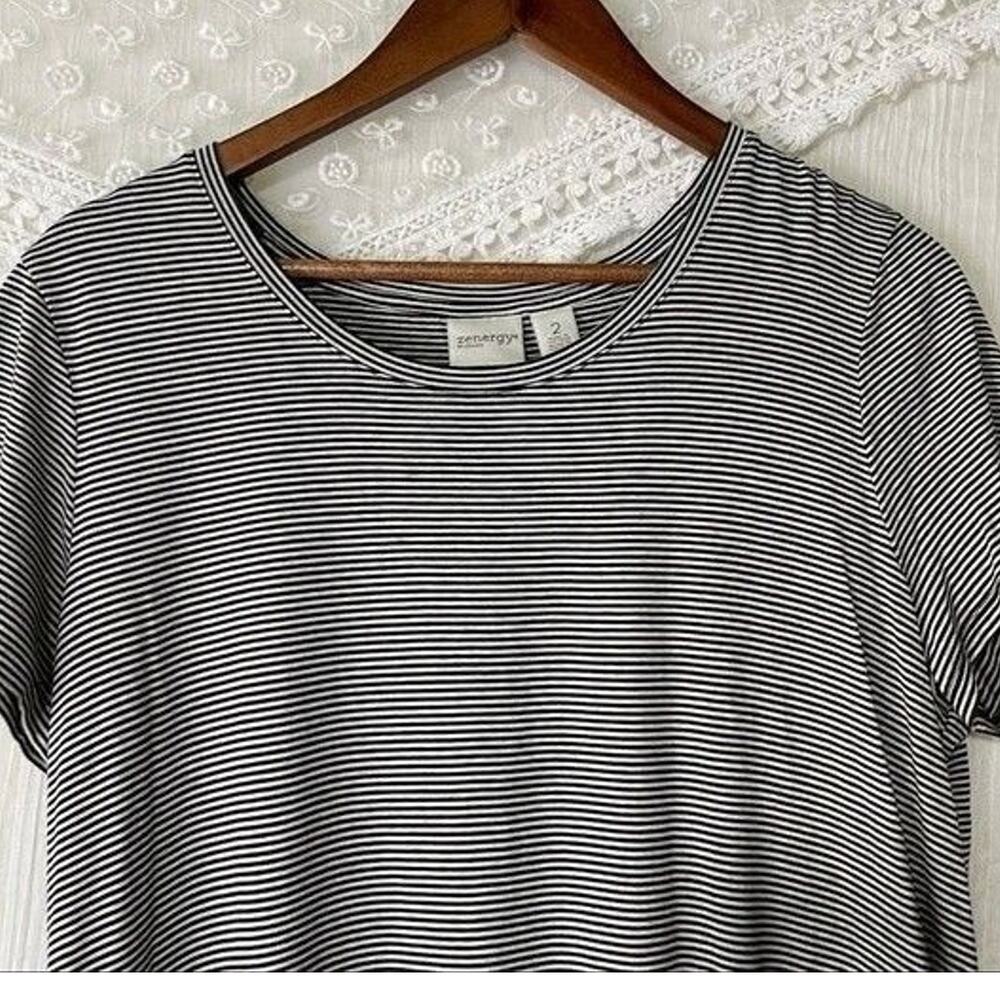 Chico’s Zenegy Striped Shirt XS Black White Casual Stretch Top